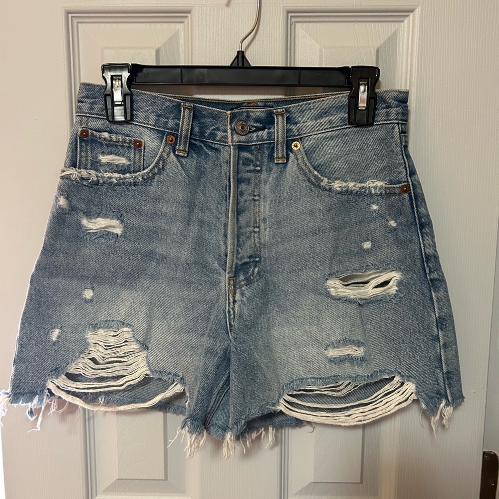 Abercrombie & Fitch Light Blue Distressed Jean Shorts